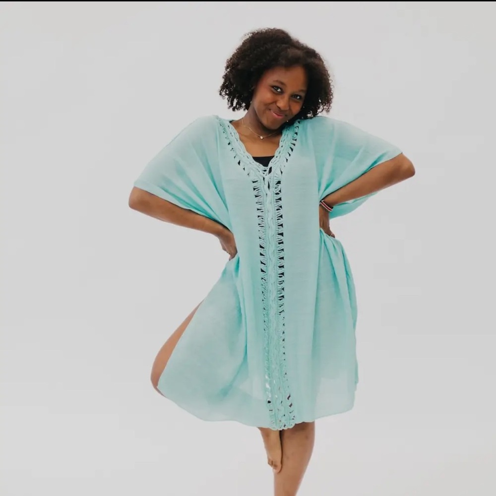 Sunday in Naples Crochet Kimono-Teal